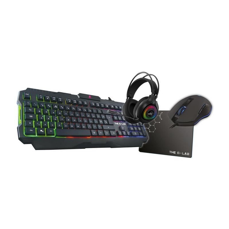 THE G-LAB COMBO-ACTINIUM/F Combo Gaming Clavier rétroéclairé, Souris rétroéclairée, Casque + Tapis de souris