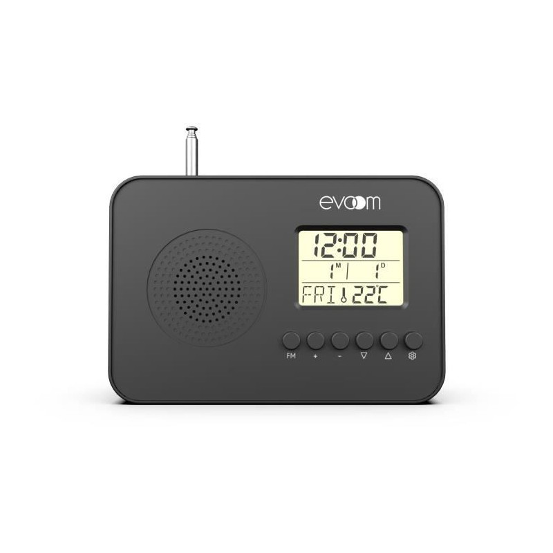 EVOOM EV306148 Noir Radio réveil intelligent avec affichage date, heure, température et humidité