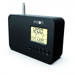 EVOOM EV306148 Noir Radio réveil intelligent avec affichage date, heure, température et humidité - vue de trois quart