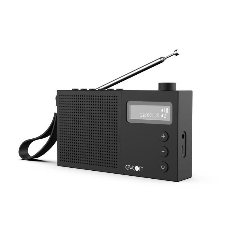 EVOOM EGY Noir Radio-réveil FM et radio DAB+ - Batterie Piles, USB - 2 alarmes (EV312200)