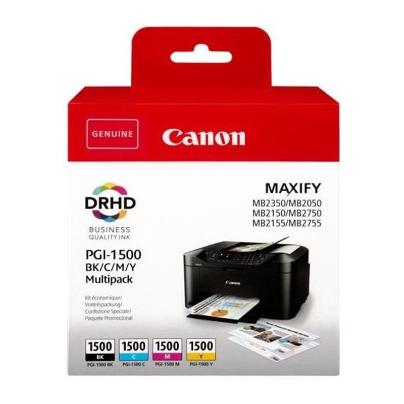 CANON PGI-1500 Pack de 4 Cartouche d'encre Noir, Cyan, Magenta, Jaune (9218B005)