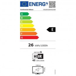 CONTINENTAL EDISON CELED32SAHD24B3  TV LED 32'' HD - Android - 2x HDMI, 1x USB - vue étiquette énergie