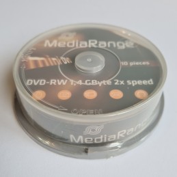 MINI DVD-RW 1,4Gb / 30mn MediaRange réinscriptible écriture 2X diam.8cm - Pack de 10 - vue de trois quart
