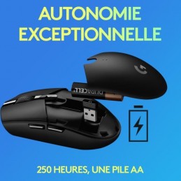 LOGITECH G305 LIGHTSPEED Bleu Souris Gaming sans fil (910-006015) - vue grande autonomie