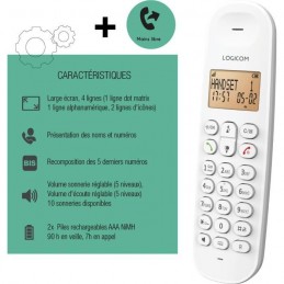 LOGICOM ILOA 150 SOLO Blanc Téléphone fixe sans fil DECT - Sans répondeur - vue caractéristiques