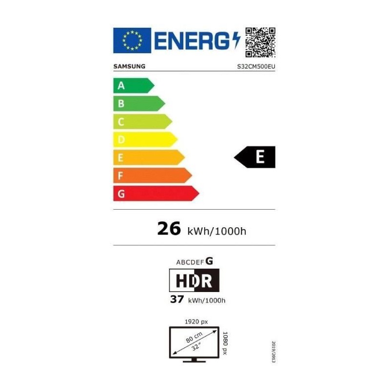 SAMSUNG Smart Monitor M5 CM500 Ecran PC 32'' FHD VA - 4ms - 60Hz - HDMI + Télécommande - vue étiquette énergie