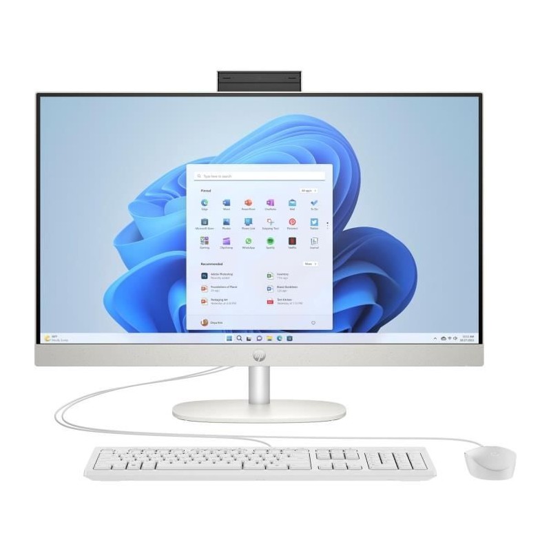 HP All-in-One 27-cr0043nf PC de Bureau 27'' FHD - Ryzen 5 7520U - RAM 8Go - 512Go SSD - W11 - Clavier + Souris - vue de face