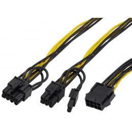 Adaptateur doubleur Alimentation PCIe 8 pins vers 2x 8 pins (6 + 2 pins) pour carte PCI Express - vue zoom connecteurs