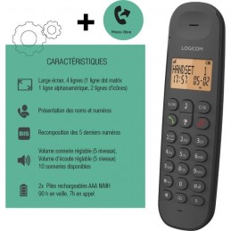 LOGICOM ILOA 150 SOLO Noir Téléphone fixe sans fil DECT - Sans répondeur - vue caractéristiques