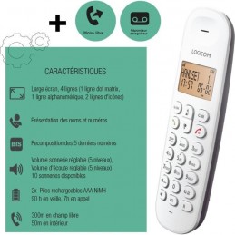 LOGICOM ILOA 155T SOLO Aubergine Téléphone fixe sans fil DECT - Avec répondeur - vue caractéristiques