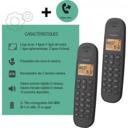 LOGICOM ILOA 250 DUO Noir Téléphone fixe sans fil DECT - Sans répondeur - vue caractéristiques