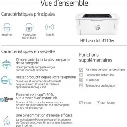 HP LaserJet M110w Imprimante laser monochrome - USB, WiFi - vue caractéristiques