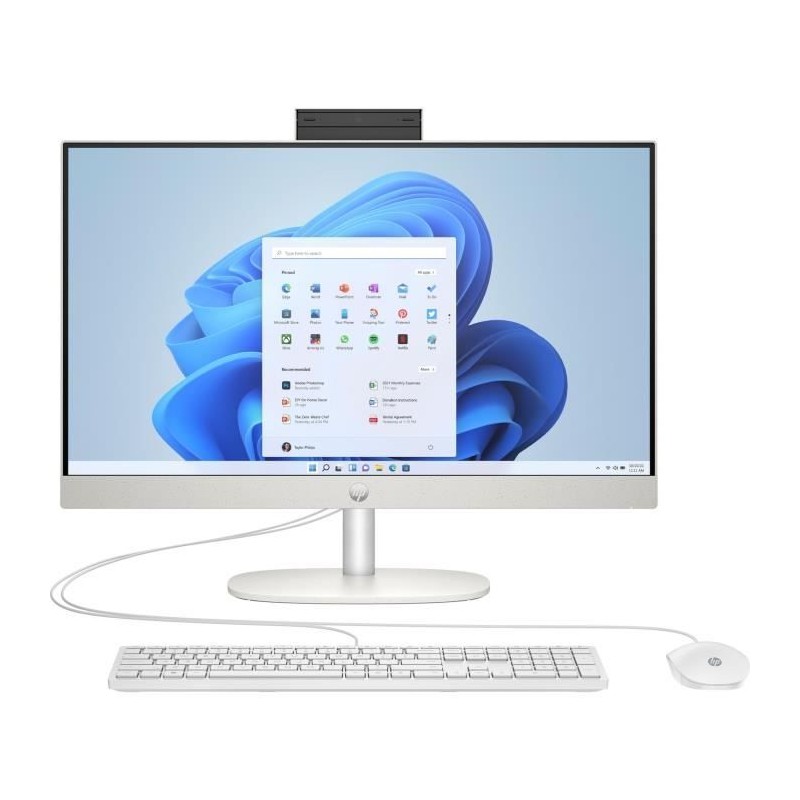 HP All-in-One 24-cr0060nf PC de Bureau 24'' FHD - Intel N100 - RAM 8Go - 256Go SSD - W11 - Clavier + Souris - vue de face