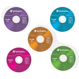 CD-RW 700MB / 80 MN VERBATIM HI-SPEED COLOUR 8-12X RÉINSCRIPTIBLE - PACK DE 5 CD-RW - vue supports