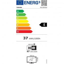 TOSHIBA 40LV2E63DG TV LED 40'' (102 cm) Full HD - HDR10 - Smart TV - 2x HDMI - vue étiquette énergie