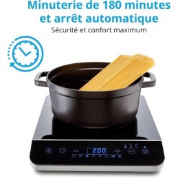 MEDION MD17595 Plaque induction posable 1 Feu 2000W - L 29 x P 36 cm - vue minuterie de 180 minutes