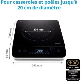 MEDION MD17595 Plaque induction posable 1 Feu 2000W - L 29 x P 36 cm - vue pour casseroles et poeles jusqu'à 20cm