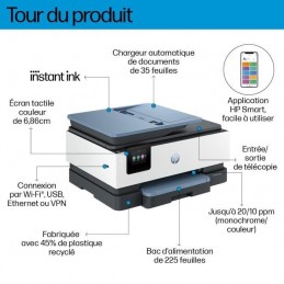 HP OfficeJet Pro 8125e Imprimante multifonction jet d'encre - Recto-verso - vue fonctions