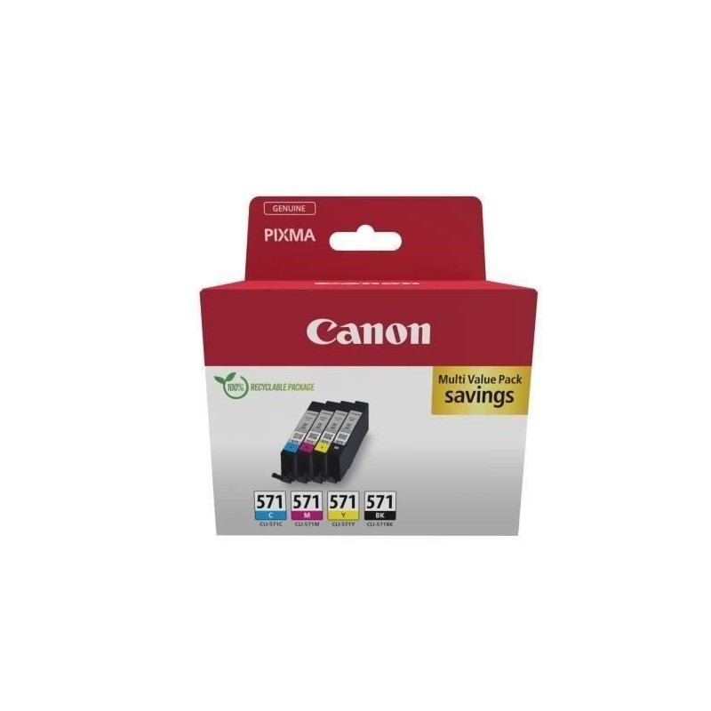 CANON CLI-571 Pack 4 cartouches d'encre Noir, Cyan, Magenta, Jaune (0386C008) CANON CLI-571 Pack 4 cartouches d'encre Noir, Cyan, Magenta, Jaune (0386C008)