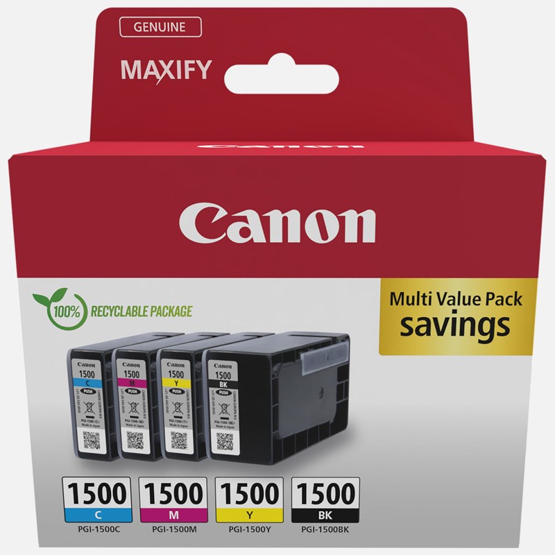 CANON PGI-1500 Pack 4 cartouches d'encre Noir, Cyan, Magenta, Jaune (9218B006)