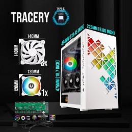 BITFENIX Tracery ARGB Blanc Boitier PC Moyen tour Format
(E-ATX BFC-TRA-500-WWG-3W1A) - vue de trois quart