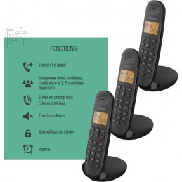 LOGICOM DECT ILOA 350 TRIO Noir Téléphone fixe sans fil - Sans répondeur - vue caractéristiques