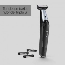 BABYLISS T880E Tondeuse barbe hybride - 100% étanche - autonomie 90mn - Triple S - noir et gris - vue hybride