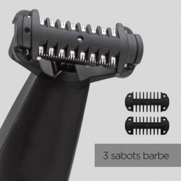 BABYLISS T880E Tondeuse barbe hybride - 100% étanche - autonomie 90mn - Triple S - noir et gris - vue 3 sabots