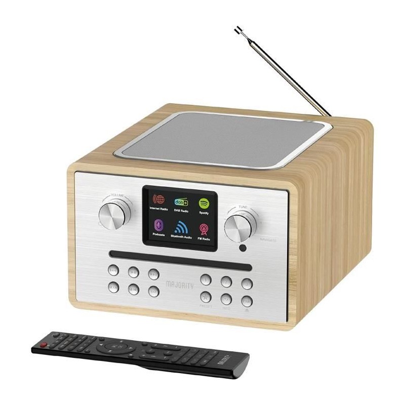 MAJORITY HOMERTON 2 Radio INTERNET/DAB+/FM - Lecteur CD - Spotify Connect - Bluetooth, USB - Double alarme - Coloris Chêne