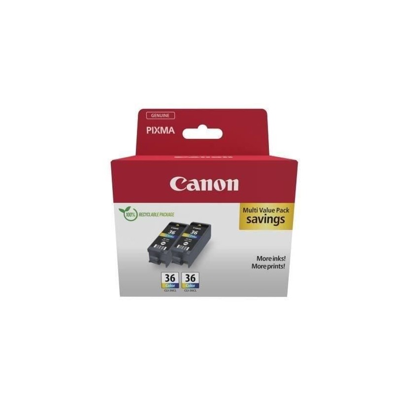 CANON CLI-36 CL Pack de 2 cartouches d'encre Trois couleurs Jet d'encre - 12ml (1511B025)