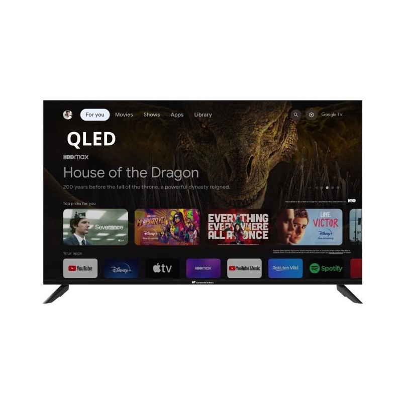 CONTINENTAL EDISON CELED50SQLDV24B6 TV LED 50'' (127cm) UHD QLED 4K - Smart Google TV - WiFi Bluetooth - HDMI, USB