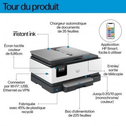 HP OfficeJet Pro 8124e Imprimante tout-en-un Jet d'encre couleur recto-verso automatique - vue tour du produi