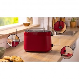 BOSCH TAT2M124 MyMoment Rouge Toaster Grille-pain - 950W - 2 tranches - centrage automatique - vue de trois quart