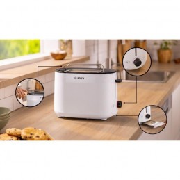 BOSCH TAT2M121 MyMoment Blanc Toaster Grille-pain - 950W - 2 tranches - centrage automatique - vue de trois quart