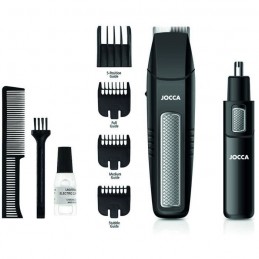 JOCCA 1439 Kit Tondeuse Barbe 5 en 1 - 3V - 4 sabots - Noir et acier inoxydable