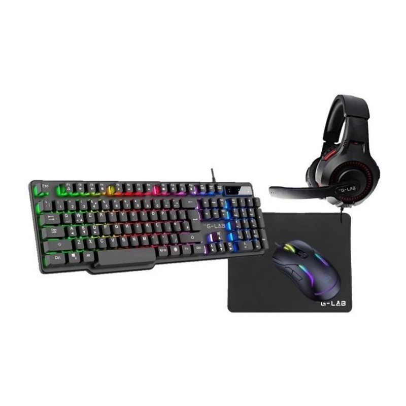 THE G-LAB COMBO-SULFUR/FR Clavier et Souris rétroéclairé Gaming + Casque Gaming + Tapis de souris