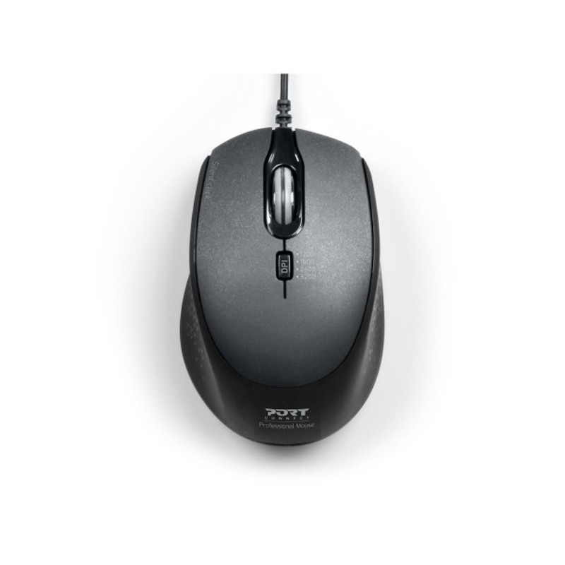 PORT CONNECT 900711 Noir Souris filaire 3 boutons - USB, USB-C - vue de dessus