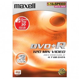DVD+R 4,7Gb / 120Min MAXELL écriture 16X Matt Silver - Pack de 3 (Boite DVD)