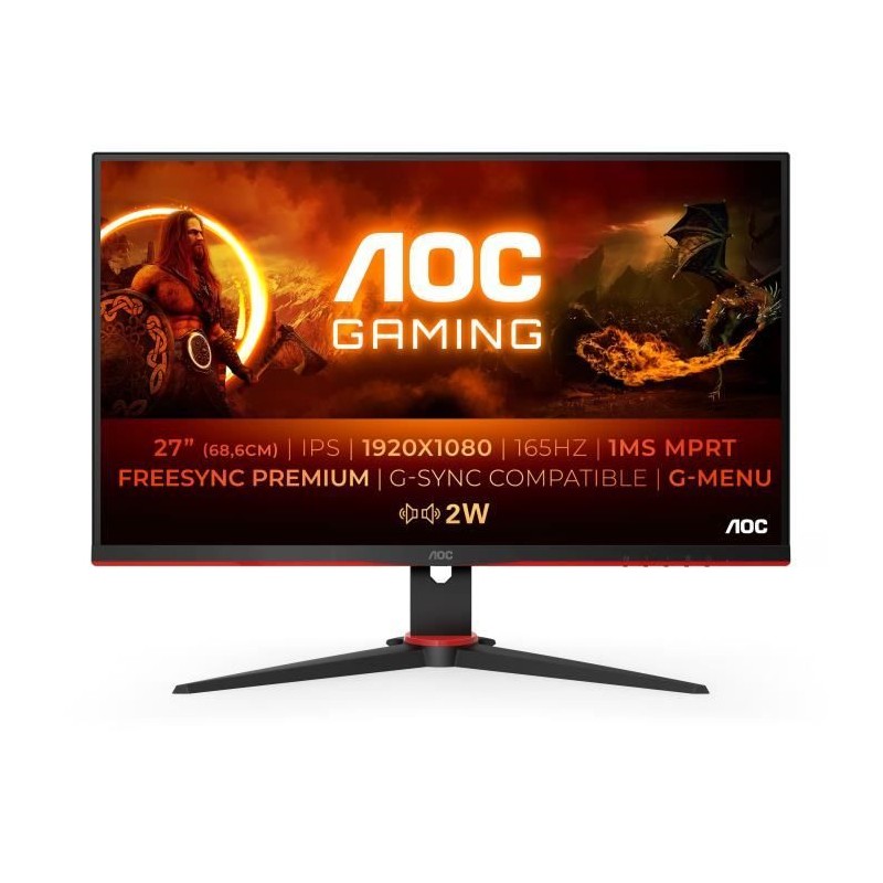 AOC 27G2SPAE Ecran PC 27'' FHD Gaming - 165Hz - 1ms MPRT - FreeSync - G-Sync Compatible HDMI, DP