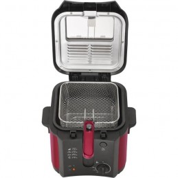 BRANDT FRI25R Rouge et noir Friteuse électrique Cuve fixe 2.5L - 1600W - Hublot de contrôle - vue couvert ouvert