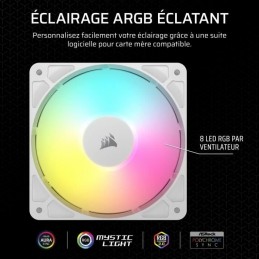 CORSAIR RS120 ARGB Blanc Ventilateur boitier PC 120mm (CO-9050184-WW) - vue éclairage ARGB éclatant