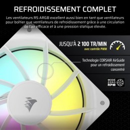 CORSAIR RS120 ARGB Blanc Ventilateur boitier PC 120mm (CO-9050184-WW) - vue refroidissement complet