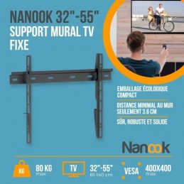 NANOOK 5392000 Support Mural TV Ultra Plat pour Téléviseur de 32'' à 55'' - vue caractéristiques