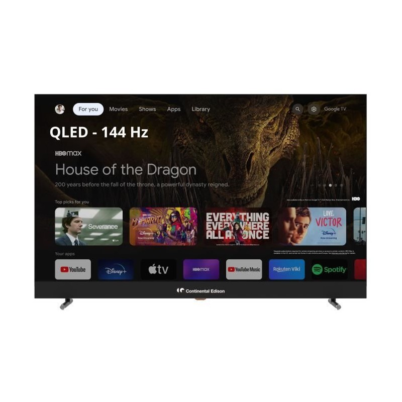 CONTINENTAL EDISON CELEDGAM43QL24B6 TV 43'' (109cm) - QLED UHD 4K - Smart Google - 4x HDMI, 3x USB