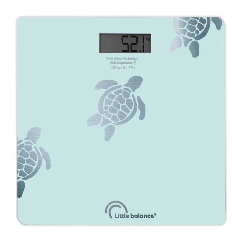 LITTLE BALANCE 8730 Tortues Aqua métallisées Pèse-personne USB Rechargeable - 180kg max - Précision 100g