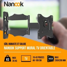 NANOOK 5392030 Support Mural TV orientable et inclinable pour Téléviseur de 19'' à 43'' - vue robuste et solide