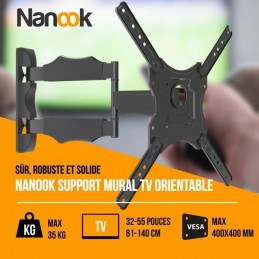 NANOOK Support Mural orientable TV de 32'' à 55'' - Inclinable - vue caractéristiques