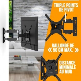 NANOOK Support Mural orientable TV de 32'' à 55'' - Inclinable - vue triple points de pivot