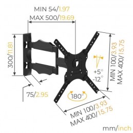 NANOOK Support Mural orientable TV de 32'' à 55'' - Inclinable - vue dimensions