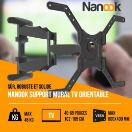 NANOOK 5393040 Support Mural TV orientable pour téléviseur de 40'' à 65'' - vue robuste et solide